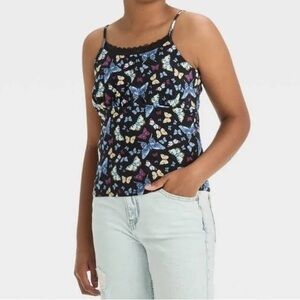 Art Class Girls’ Sleeveless Lace Butterfly Cami Tank Top - Black L